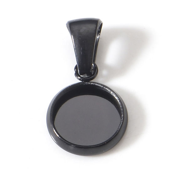 Image de 5 Pcs Pendentif Breloque en 304 Acier Inoxydable Placage sous Vide PVD Respectueux de l'Environnement Rond Noir Cabochon Rapportable (Convenable à 8mm Dia) 18mm x 10mm