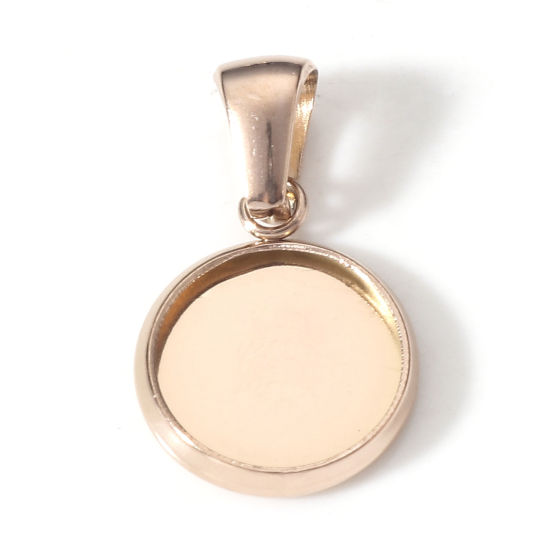Image de 5 Pcs Pendentif Breloque en 304 Acier Inoxydable Placage sous Vide PVD Respectueux de l'Environnement Rond Or Rose Cabochon Rapportable (Convenable à 10mm Dia) 20mm x 12mm