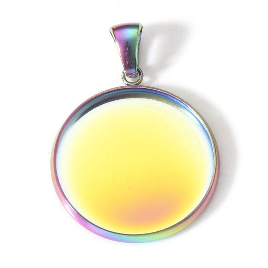 Image de Breloques en 304 Acier Inoxydable Placage sous Vide PVD Respectueux de l'Environnement Rond Plaqué de Couleur Arc-en-ciel (Convenable à 20mm Dia) 30mm x 22mm , 5 Pcs