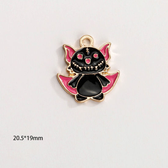Picture of Zinc Based Alloy Halloween Charms KC Gold Plated Multicolor Halloween Devil Enamel 21mm x 19mm, 10 PCs
