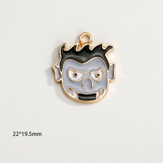 Picture of Zinc Based Alloy Halloween Charms KC Gold Plated Multicolor Halloween Devil Enamel 22mm x 20mm, 10 PCs