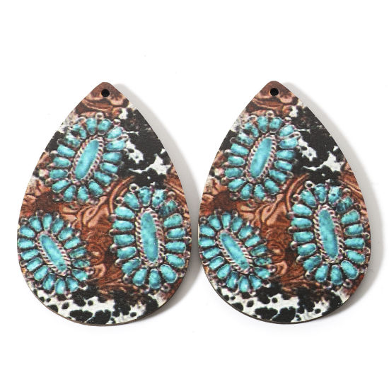 Image de Pendentifs Style Bohème en Bois Naturel Multicolore Goutte d'Eau 6cm x 4cm, 10 Pcs