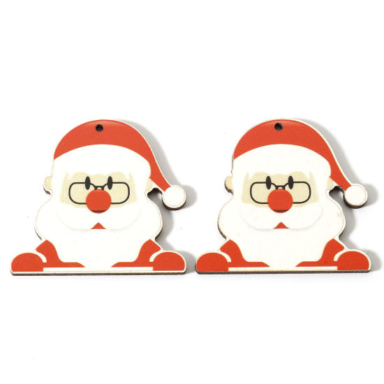 Image de Pendentifs Noël en Bois Naturel Multicolore Père de Noël 5cm x 4.6cm, 10 Pcs