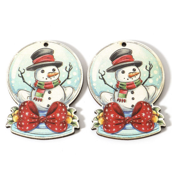 Image de Pendentifs Noël en Bois Naturel Multicolore Bonhomme de Neige de Noël 5.5cm x 4.1cm, 10 Pcs