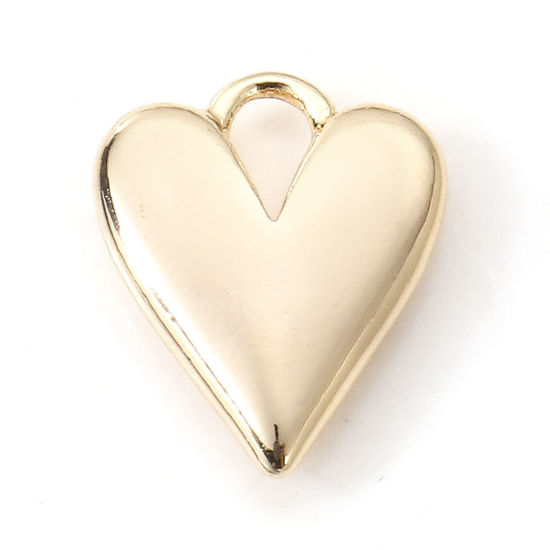 Picture of Brass Valentine's Day Charms 18K Real Gold Plated Heart 3D 9.5mm x 8mm, 2 PCs