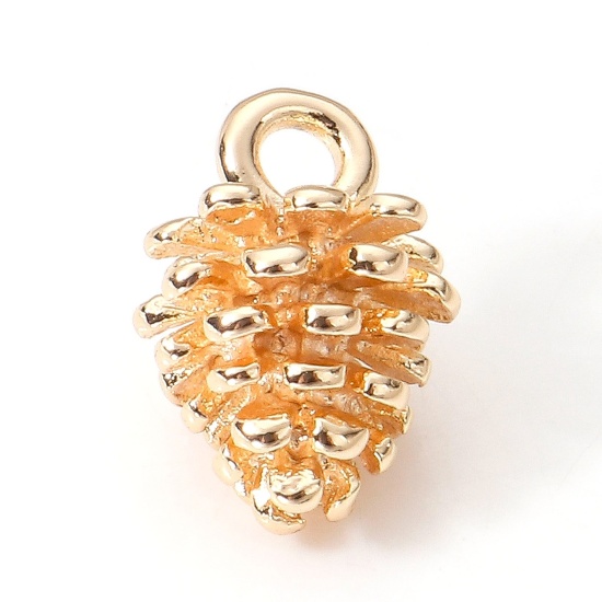Picture of Brass Charms 18K Real Gold Plated Pine Cone 3D 12mm x 7.5mm, 2 PCs