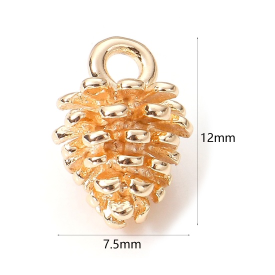 Picture of Brass Charms 18K Real Gold Plated Pine Cone 3D 12mm x 7.5mm, 2 PCs