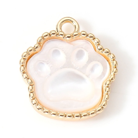 Picture of Shell & Brass Pet Memorial Charms 18K Real Gold Plated Dog Paw Claw 13.5mm x 12mm, 1 Piece