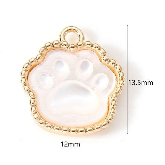 Picture of Shell & Brass Pet Memorial Charms 18K Real Gold Plated Dog Paw Claw 13.5mm x 12mm, 1 Piece