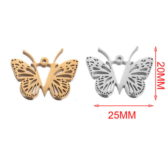 Immagine di 304 Acciaio Inossidabile Charms Placcato Oro 18K Farfalla Messaggio " V " 25mm x 20mm, 2 Pz