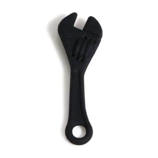 Immagine di Lega di Zinco Charms Nero Chiave Inglese Utensili 3D 24mm x 7mm, 10 Pz