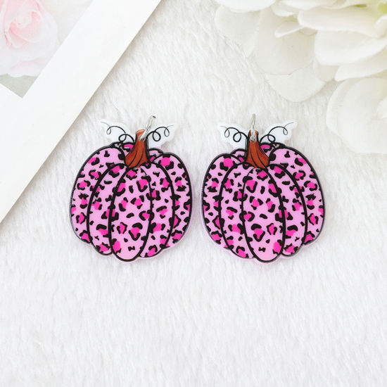 Image de Pendentifs en Acrylique Halloween Citrouille Léopard Rose Double Face 4.1cm x 3.6cm, 5 Pcs