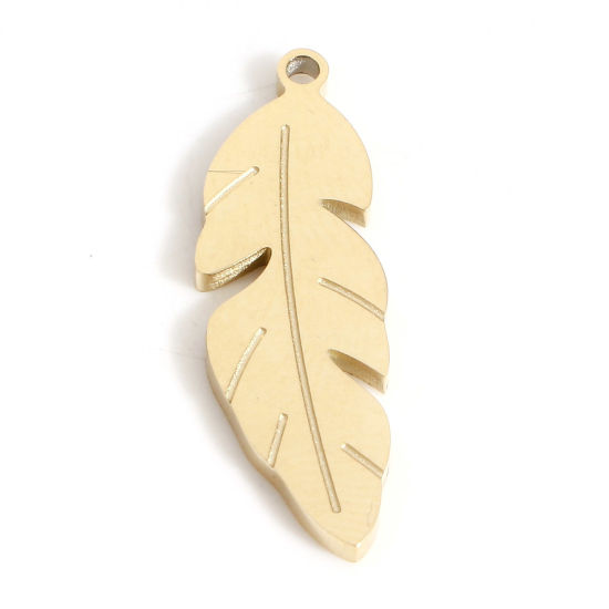 Bild von 2 Stück Umweltfreundliche PVD-Vakuumbeschichtung wasserdicht anlaufgeschützt hypoallergen  316L Edelstahl Einfach Charms 18K Echtgold plattiert Blätter 23mm x 7mm