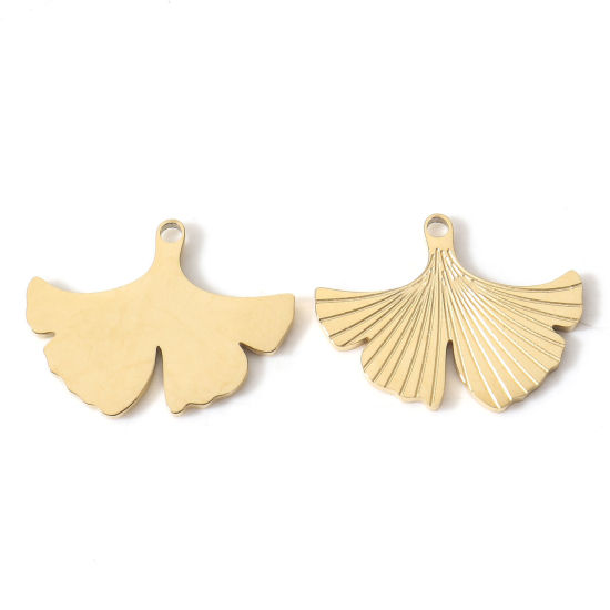 Immagine di 1 Pz Placcatura Sottovuoto PVD Ecologica 304 Acciaio Inossidabile Collezione Flora Ciondoli Placcato Oro 18K Foglia di Gingko 17mm x 13mm