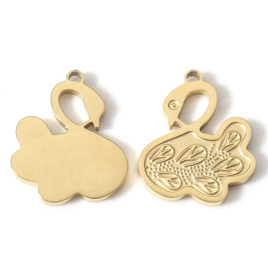 Immagine di 1 Pz Placcatura Sottovuoto PVD Ecologica 304 Acciaio Inossidabile Ciondoli Placcato Oro 18K Cigno 16mm x 13mm