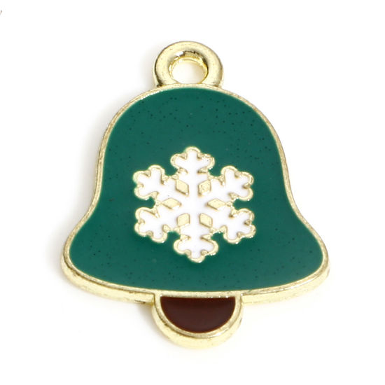 Image de Breloques Noël en Alliage de Zinc Plaqué Or KC Multicolore Cloches Flocon de Neige Émail 19mm x 14mm, 10 Pcs