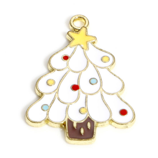 Image de Breloques Noël en Alliage de Zinc Plaqué Or KC Multicolore Pin de Noël Etoile Émail 24mm x 17mm, 10 Pcs