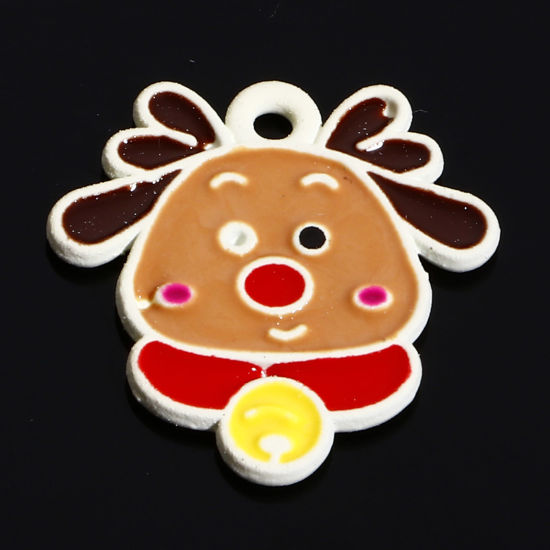 Image de Breloques Noël en Alliage de Zinc Blanc Multicolore Renne de Noël Émail 18.5mm x 18mm, 10 Pcs