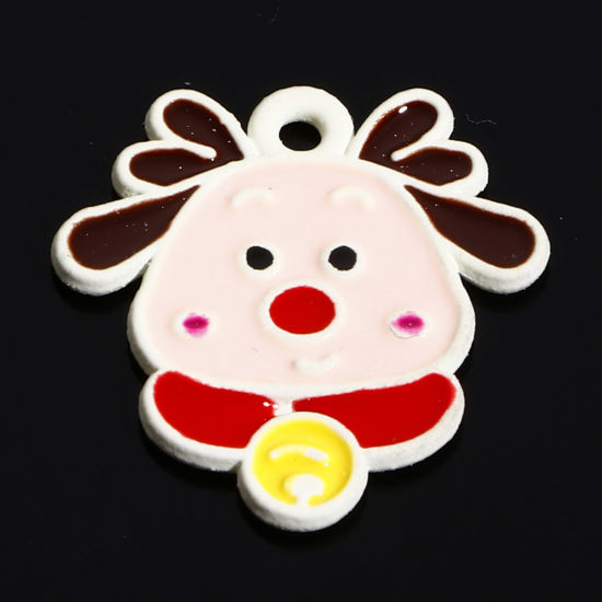 Image de Breloques Noël en Alliage de Zinc Blanc Multicolore Renne de Noël Émail 18.5mm x 18mm, 10 Pcs