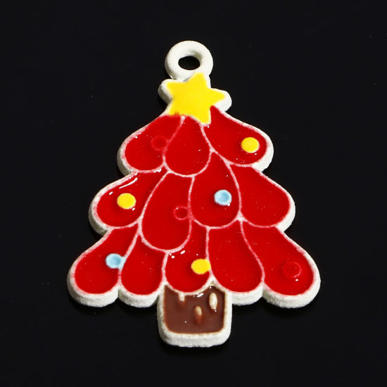 Image de Breloques Noël en Alliage de Zinc Blanc Multicolore Pin de Noël Émail 24mm x 17mm, 10 Pcs