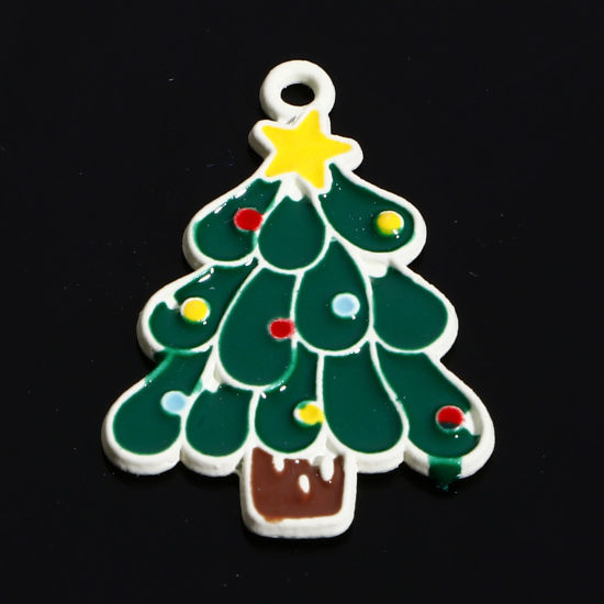 Image de Breloques Noël en Alliage de Zinc Blanc Multicolore Pin de Noël Émail 24mm x 17mm, 10 Pcs