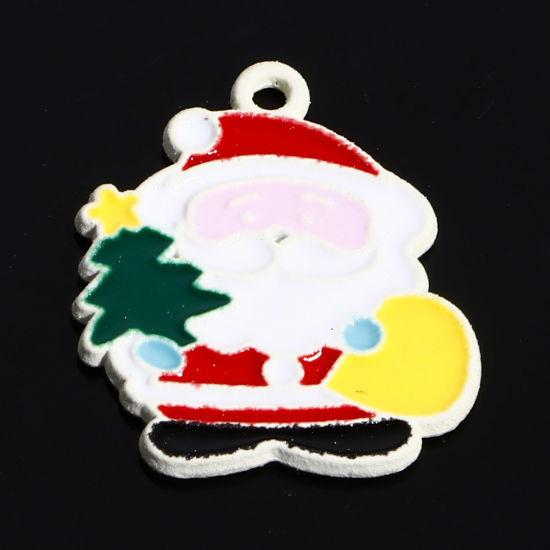 Image de Breloques Noël en Alliage de Zinc Blanc Multicolore Père de Noël Sapin de Noël Émail 20mm x 17mm, 10 Pcs