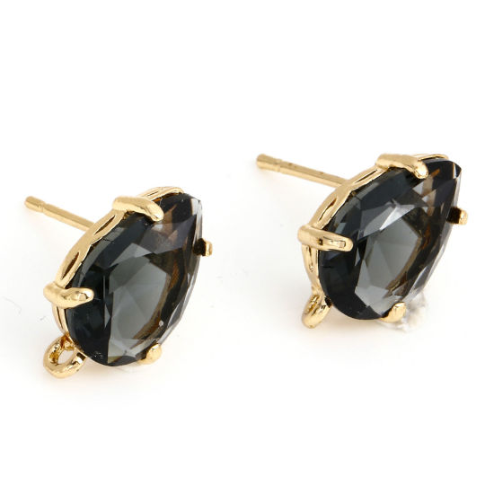 Bild von 2 Stück Messing und Glas Ohrring Ohrstecker Vergoldet Schwarz Tropfen Mit Öse 14mm x 8mm, Drahtst?rke: 0.8mm(20 Gauge)