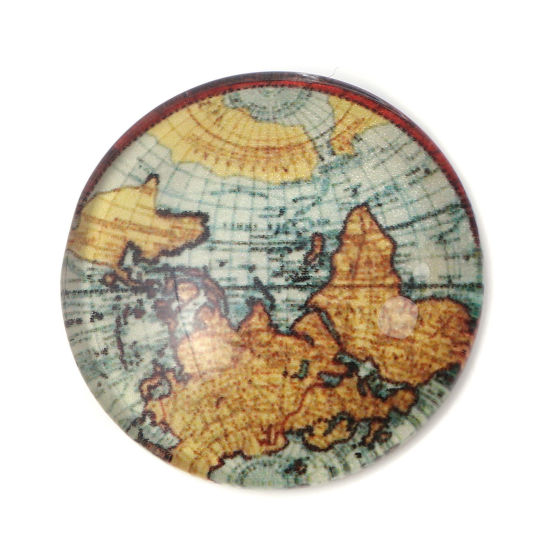 20 個 ガラス ドームシール カボション 円形 フラット 多色 地図 30mm直径、 の画像