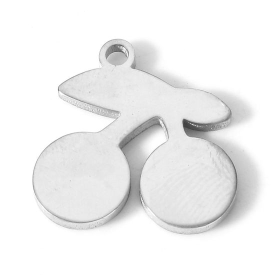 Bild von 304 Edelstahl Flora Kollektion Charms Kirsche Silberfarbe 14mm x 10mm, 5 Stück