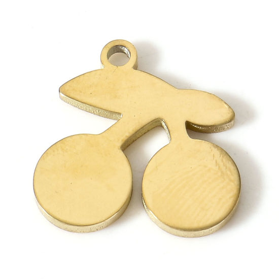 Bild von 5 Stück Vakuumbeschichtung 304 Edelstahl Flora Kollektion Charms Kirsche Vergoldet 14mm x 14mm