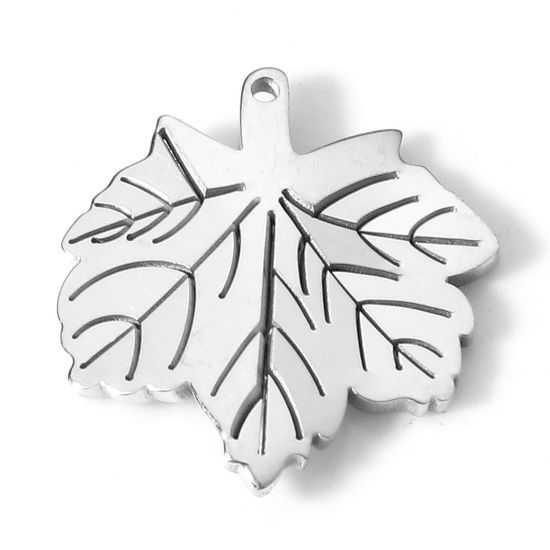 Bild von 304 Edelstahl Flora Kollektion Charms Ahornblatt Silberfarbe 16mm x 15mm, 5 Stück