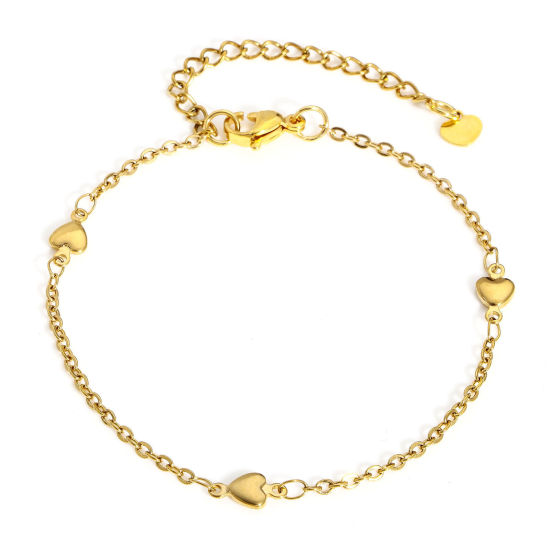 Image de Bracelets Chaîne Maille Forçat en 304 Acier Inoxydable Doré Cœur Franges 18.5cm long, 1 Pièce