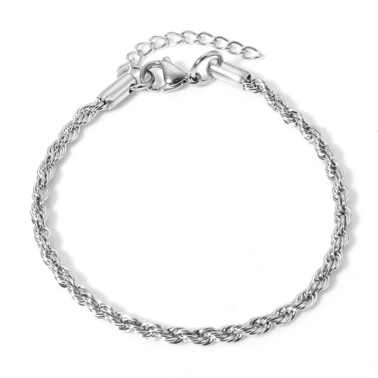 Image de Bracelets En Gros Argent Mat en 304 Acier Inoxydable, Chaîne Maille Torsade aux Femmes Minimaliste Cadeau Fournitures de Bijoux 18cm long, Taille de la Chaîne: 3mm, 1 Pièce