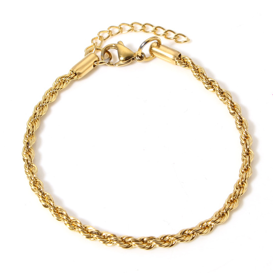 Image de Bracelets En Gros Plaqué Or 18K en 304 Acier Inoxydable, Chaîne Maille Torsade Placage sous Vide, aux Femmes Minimaliste Cadeau Fournitures de Bijoux 18cm long, Taille de la Chaîne: 3mm, 1 Pièce