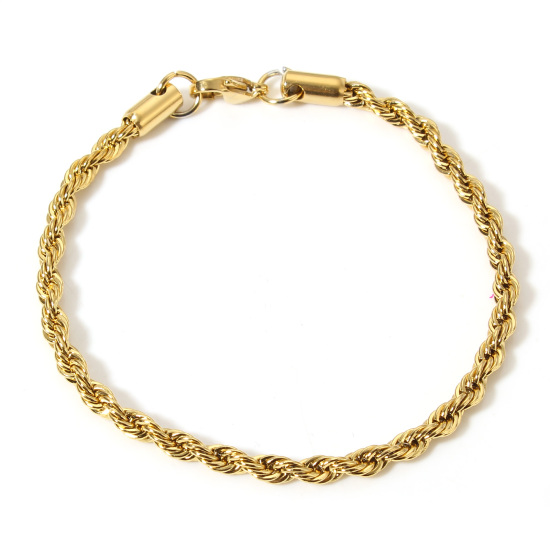 Image de Bracelets En Gros Plaqué Or 18K en 304 Acier Inoxydable, Chaîne Maille Torsade Placage sous Vide, aux Femmes Minimaliste Cadeau Fournitures de Bijoux 20cm long, Taille de la Chaîne: 4mm, 1 Pièce