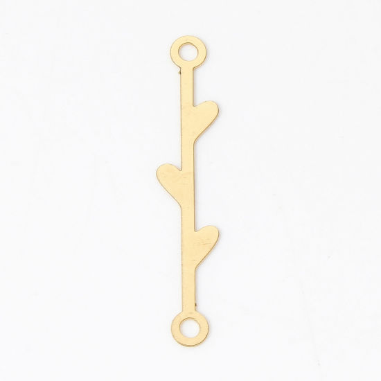 Image de 20 Pcs Connecteurs Pendentifs Breloques Estampe en Filigrane en Alliage de Fer Plaqué Or KC Feuille 27.5mm x 5.5mm