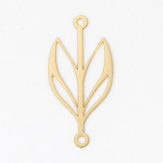 Image de 20 Pcs Connecteurs Pendentifs Breloques Estampe en Filigrane en Alliage de Fer Plaqué Or KC Feuille 25mm x 11.5mm