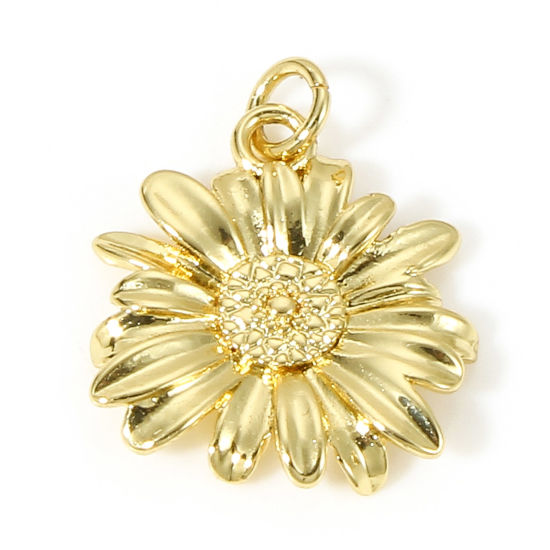 Image de 1 Pièce Breloques en Laiton Marguerite Plaqué Or Véritable 18K 18mm x 15mm