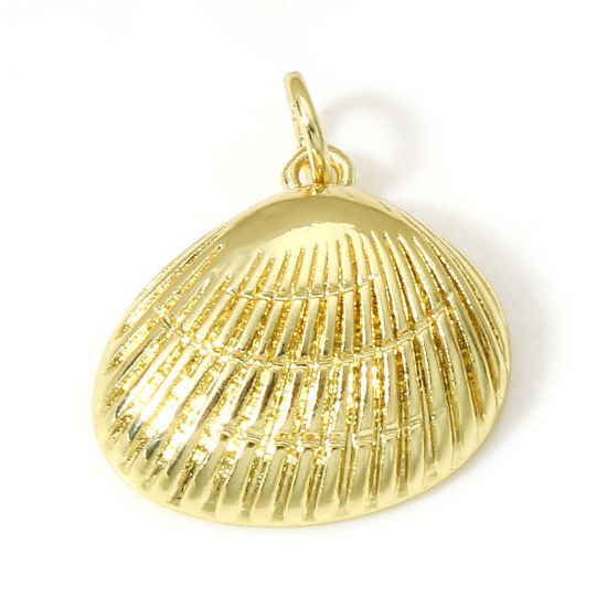 Image de 1 Pièce Breloques en Laiton Coquille Plaqué Or Véritable 18K 3D 20mm x 17mm