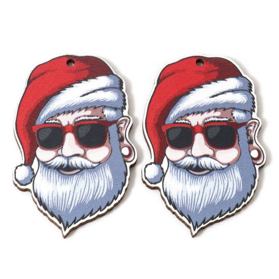 Image de 10 Pcs Pendentifs Noël en Bois Naturel Multicolore Père de Noël 5.5cm x 3.5cm
