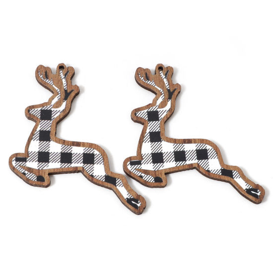 Image de 10 Pcs Pendentifs Noël en Bois Naturel Noir & Blanc Cerf du Père David Carreau 5.5cm x 4.9cm