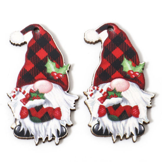 Image de 10 Pcs Pendentifs Noël en Bois Naturel Multicolore Père de Noël Boîte de Cadeau 5.5cm x 3.5cm