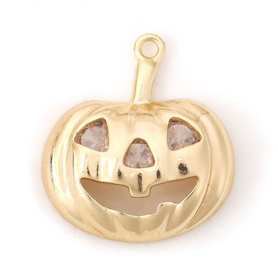 Bild von 2 Stück Messing Halloween Charms 18K Echtgold plattiert Kürbis Grimasse 20mm x 18mm