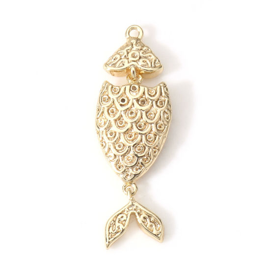 Bild von 2 Stück Messing Ozean Schmuck Charms 18K Echtgold plattiert Fisch Doppelseitig 25mm x 8.5mm