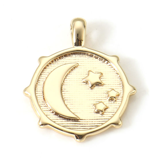 Imagen de 2 Unidades Latón Galaxia Colgantes Charms Estrella 18K Oro Real Chapado Luna 16mm x 13mm