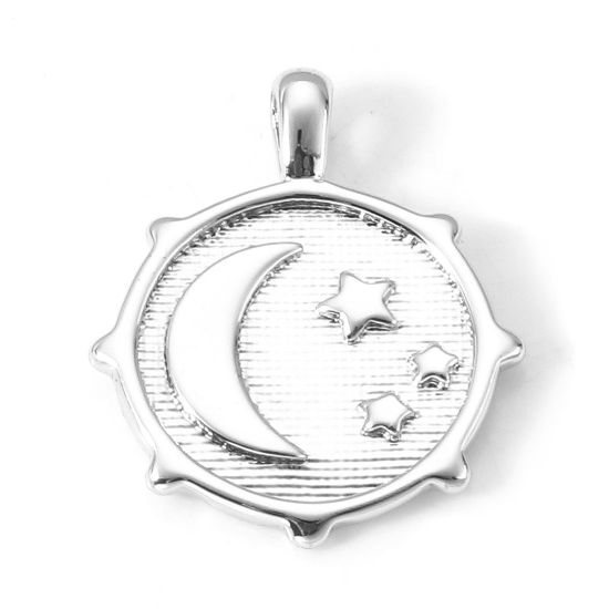 Imagen de 2 Unidades Latón Galaxia Colgantes Charms Estrella Platino Real Chapado Luna 16mm x 13mm
