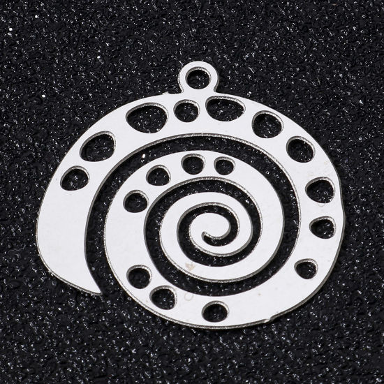 5 個 304ステンレス鋼 透かしパーツ ペンダント らせん シルバートーン フィリグリー  21mm x 22mm の画像