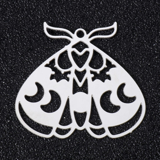 5 個 304ステンレス鋼 透かしパーツ ペンダント 昆虫 シルバートーン フィリグリー  28mm x 30mm の画像