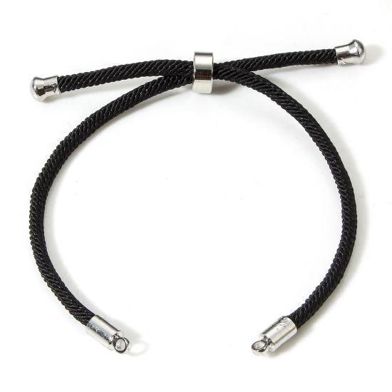 Image de 5 Pièces Bracelets Semi-finis Réglables Coulissants/Glissés Bolo pour la Fabrication de Bijoux Faits Main Bricolage Accessoires en Polyamide Nylon Noir 21.5cm long