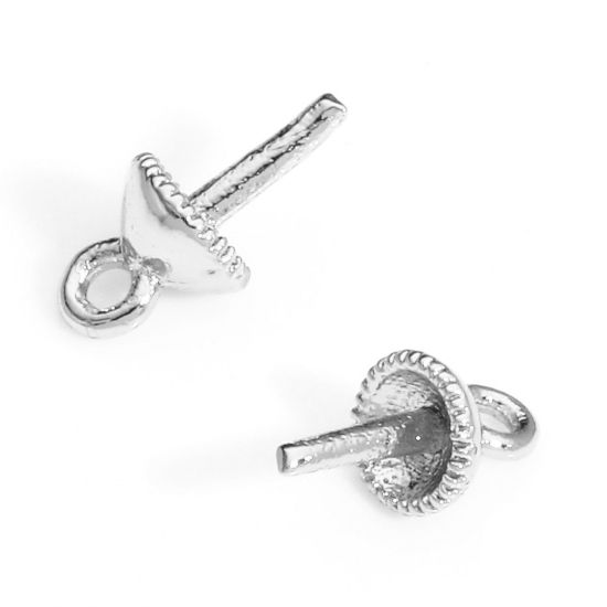 Image de 3 Pcs Bélière pour Perle en Laiton Plaqué Platine Véritable 8mm x 4mm, Épaisseur d'Aiguille: 0.8mm